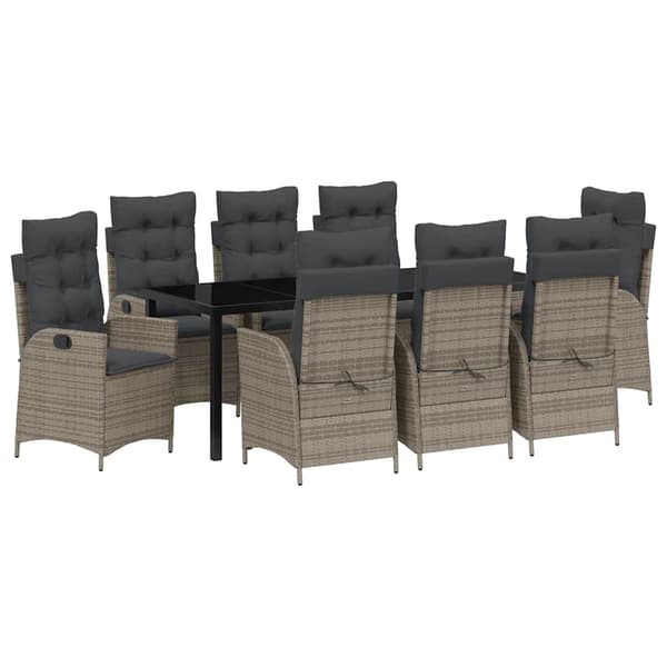 vidaXL Have Spisebordssæt 9 pcs Grå polyrattan