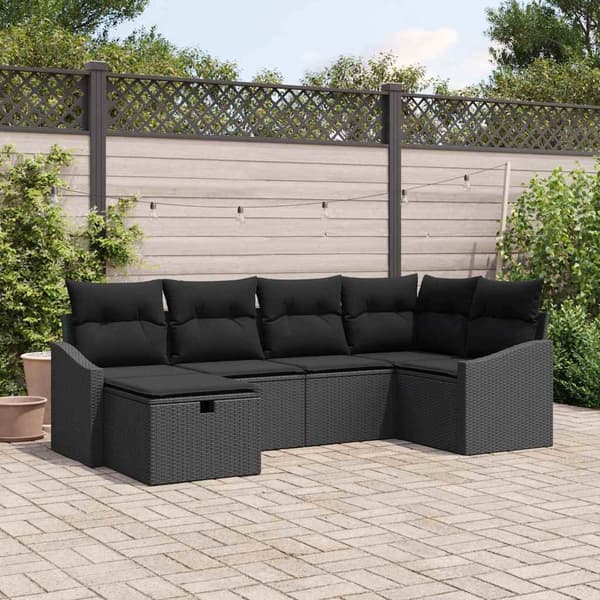 vidaXL Sofa Sæt med pude med opbevaring 6 pcs Sort polyrattan