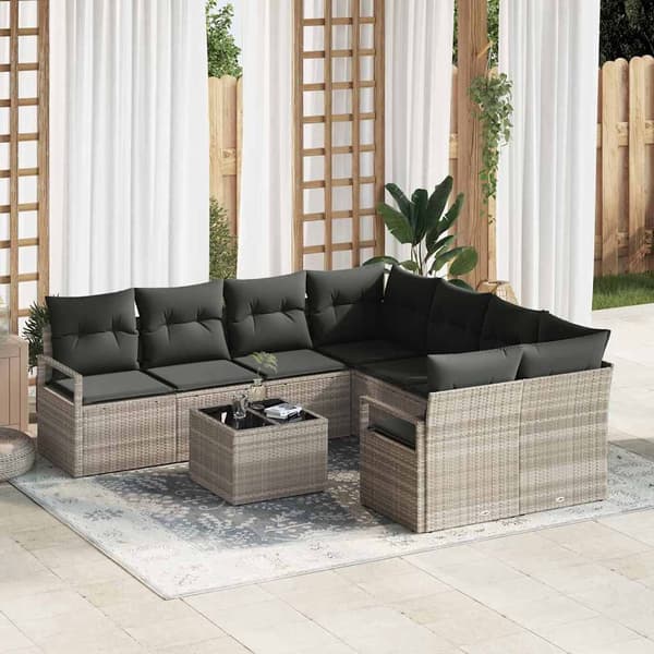 vidaXL Sofa Sæt med pude 9 pcs Lys grå og sort polyrattan
