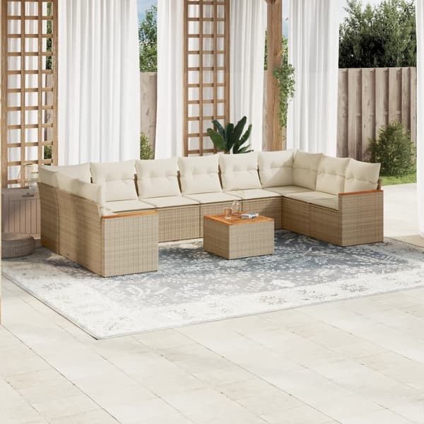 vidaXL sofasæt til haven 11 dele med hynder polyrattan beige