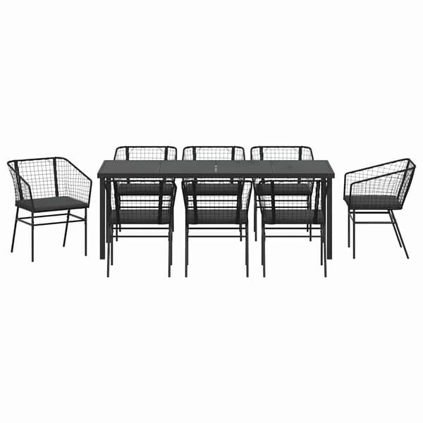 vidaXL Have Spisebordssæt 9 pcs Sort polyrattan