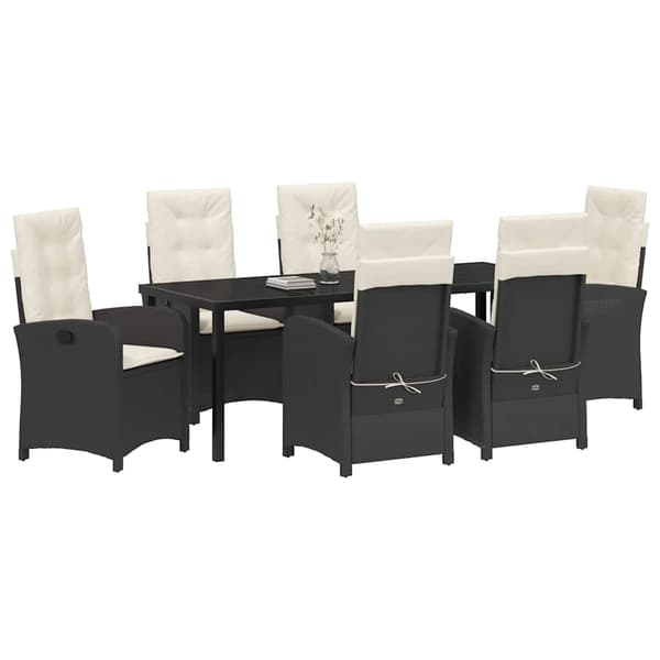 vidaXL Have Spisebordssæt 7 pcs Sort polyrattan