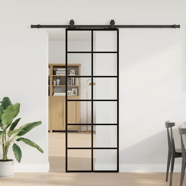 vidaXL Skydedør med monteringstilbehør sort 76x205 cm ESG-glas