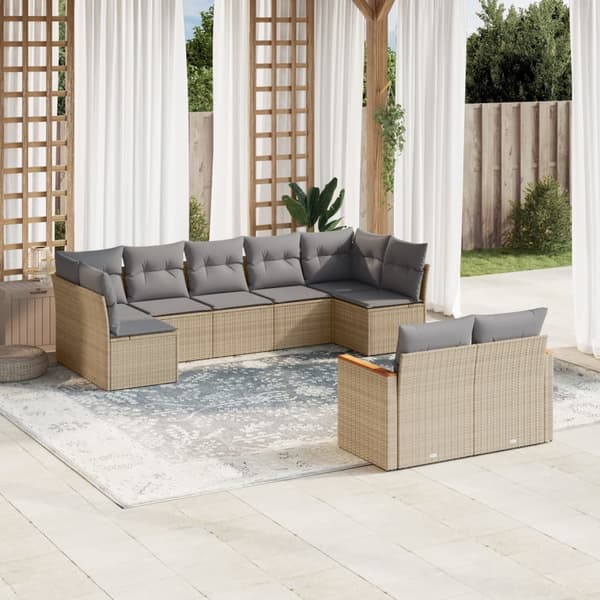 vidaXL sofasæt til haven 9 dele med hynder polyrattan beige