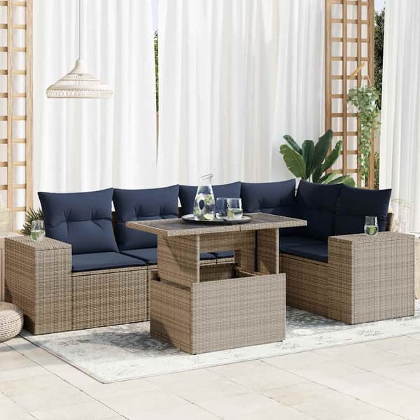 vidaXL sofasæt til haven 6 dele med hynder polyrattan akacietræ sort