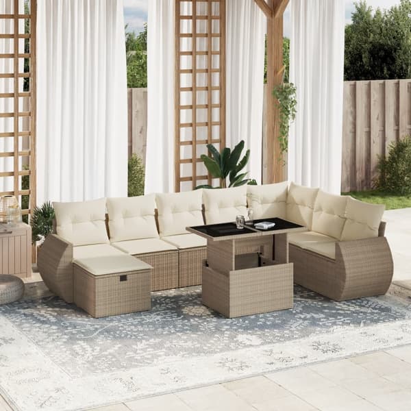 vidaXL sofasæt til haven 9 dele med hynder polyrattan beige