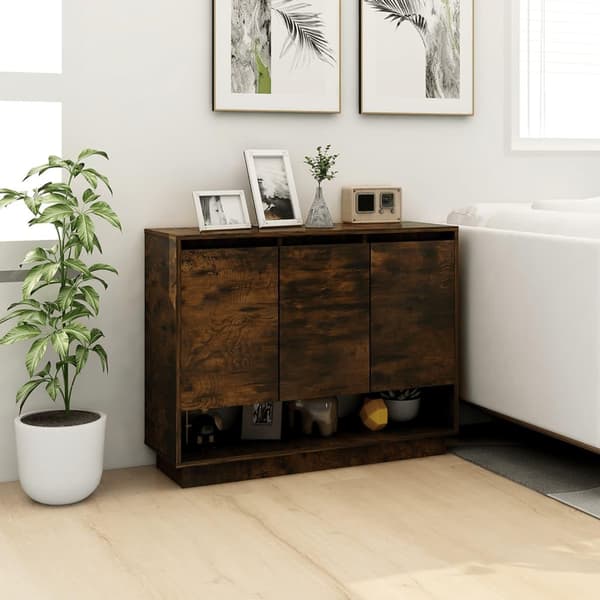 vidaXL skænk 97x31x75 cm spånplade røget egetræsfarve