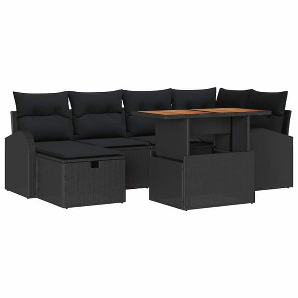 vidaXL Havesofa Sæt 7 pcs Sort polyrattan