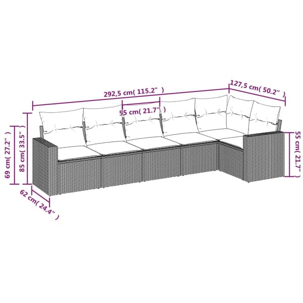 vidaXL sofasæt til haven 6 dele med hynder polyrattan beige