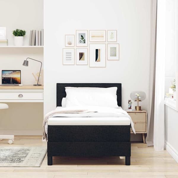 vidaXL Box spring seng med madras med hovedgærde Sort 90 x 200 cm Stof