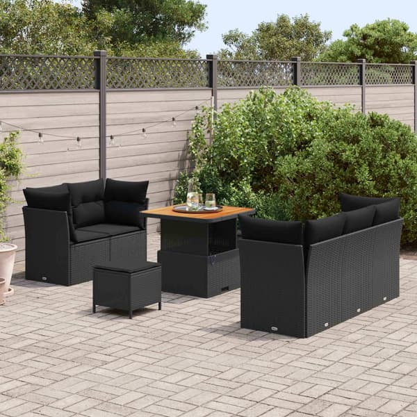 vidaXL Havesofa Sæt 8 pcs Sort polyrattan