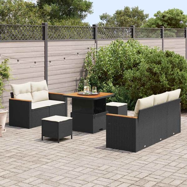 vidaXL Havesofa Sæt 8 pcs Sort polyrattan
