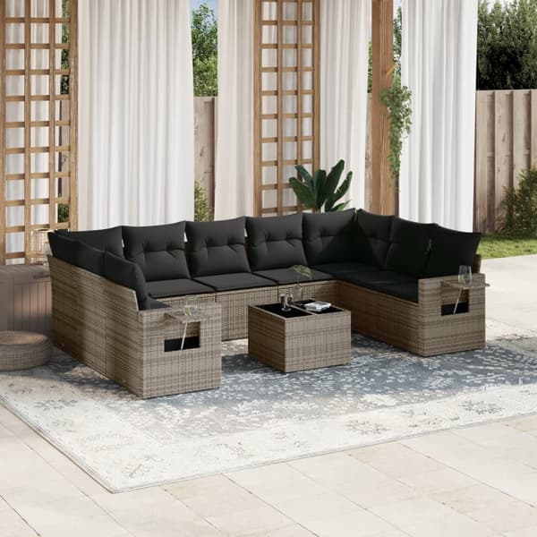 vidaXL sofasæt til haven 10 dele med hynder polyrattan grå
