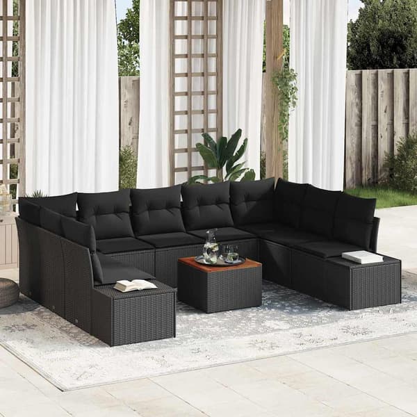 vidaXL Havesofa Sæt 10 pcs Sort