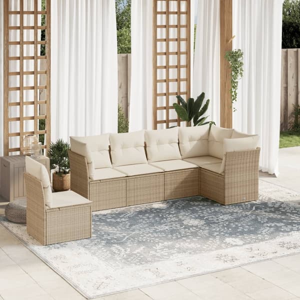 vidaXL sofasæt til haven 6 dele med hynder polyrattan beige