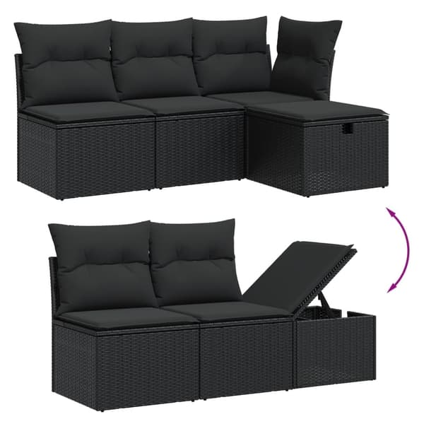 vidaXL sofasæt til haven 7 dele med hynder polyrattan sort