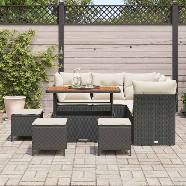 vidaXL Havesofa Sæt 9 pcs Sort polyrattan