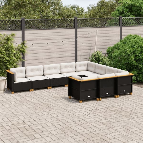 vidaXL sofasæt til haven 10 dele med hynder polyrattan sort