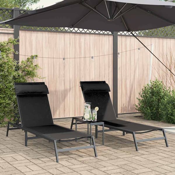 vidaXL Solstole 2-person 3 pcs Sort og Anthracit Stål
