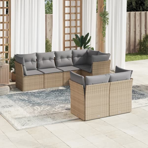 vidaXL sofasæt til haven 7 dele med hynder polyrattan beige
