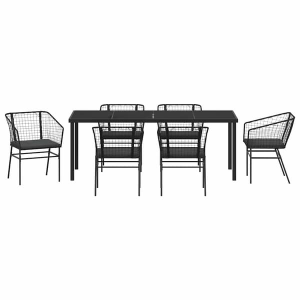 vidaXL Have Spisebordssæt 7 pcs Sort polyrattan