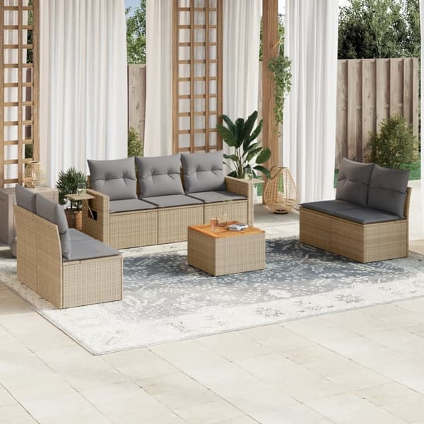 vidaXL sofasæt til haven 8 dele med hynder polyrattan beige
