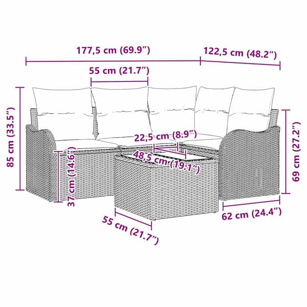 vidaXL Havesofa Sæt Grå polyrattan