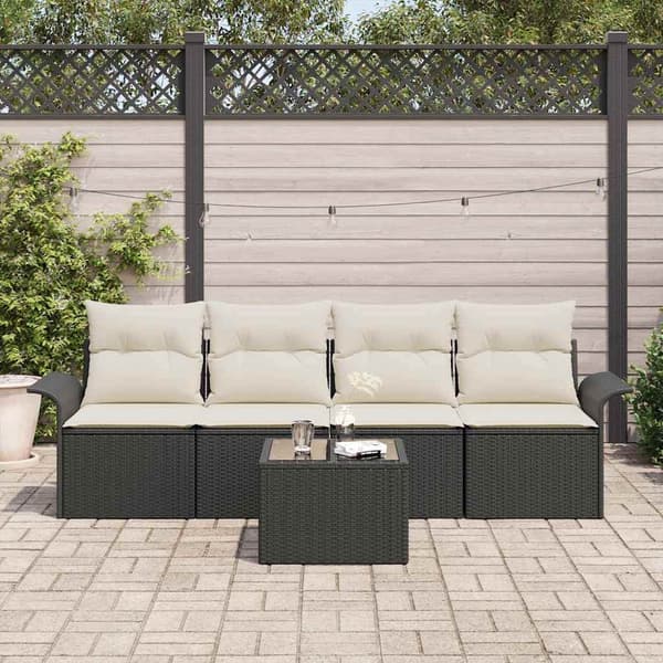 vidaXL Sofa Sæt med pude 5 pcs Sort polyrattan