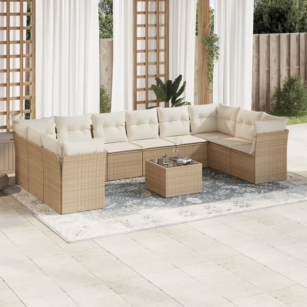 vidaXL sofasæt til haven 11 dele med hynder polyrattan beige