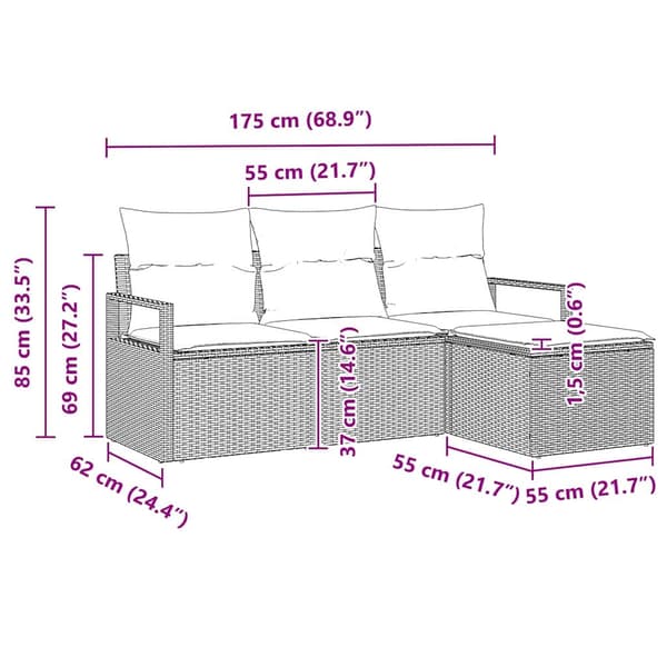 vidaXL Sofa Sæt 4 pcs Lysegrå polyrattan