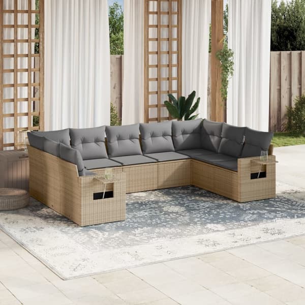 vidaXL sofasæt til haven 9 dele med hynder polyrattan beige