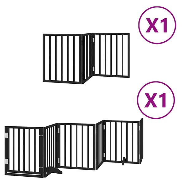 vidaXL Hundeport foldbar 9 paneler sort 450 cm poppeltræ