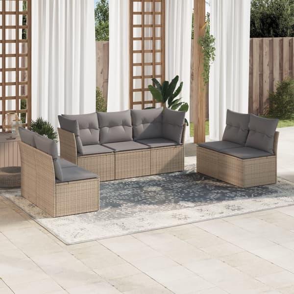 vidaXL sofasæt til haven 7 dele med hynder polyrattan beige