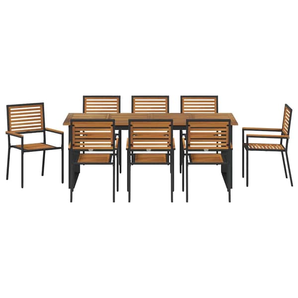 vidaXL Have Spisebordssæt 9 pcs Sort Poly rattan og solid akacietræ