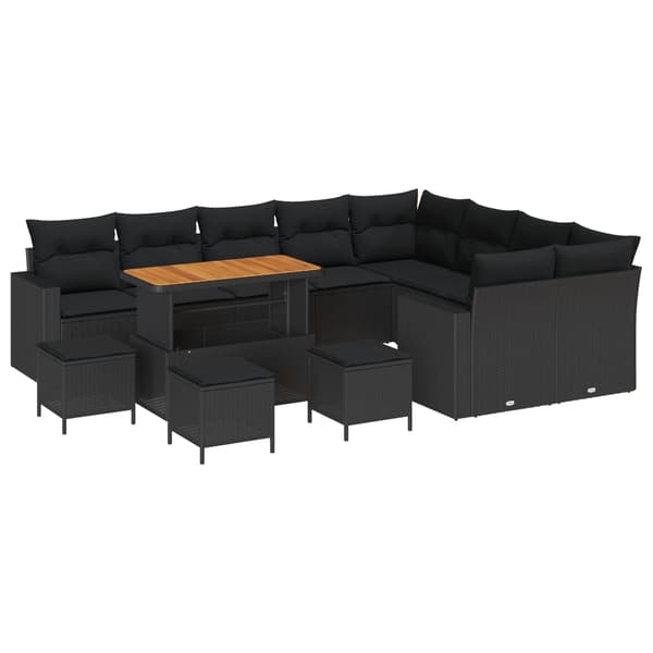 vidaXL Havesofa Sæt 13 pcs Sort polyrattan