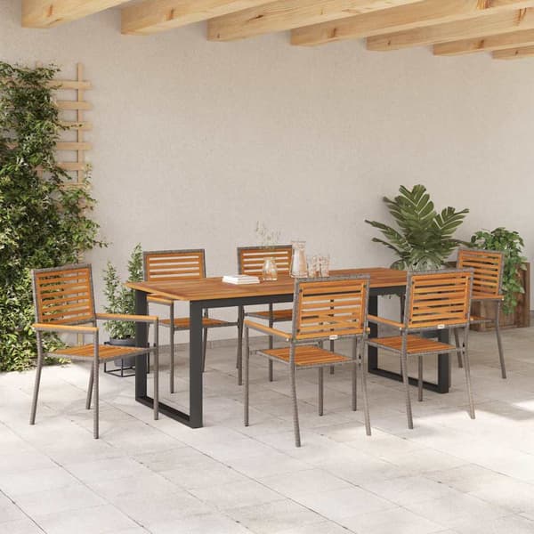 vidaXL Have Spisebordssæt 7 pcs Grå Poly rattan og solid akacietræ