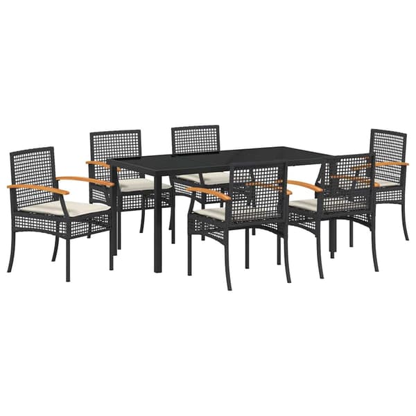 vidaXL Have Spisebordssæt 7 pcs Sort polyrattan
