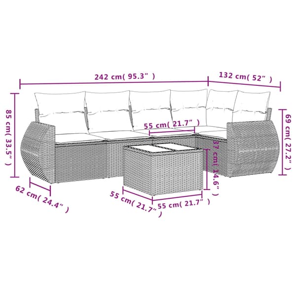vidaXL sofasæt til haven 6 dele med hynder polyrattan beige