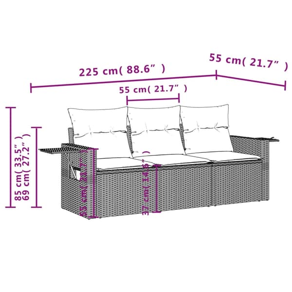 vidaXL sofasæt til haven 3 dele med hynder polyrattan beige