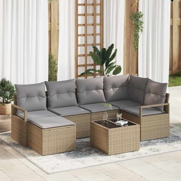 vidaXL Sofa Sæt med pude 7 pcs Beige polyrattan