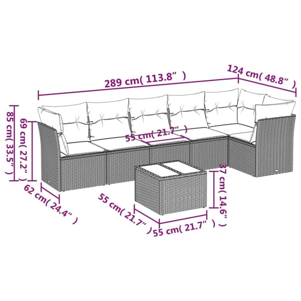 vidaXL sofasæt til haven 7 dele med hynder polyrattan beige