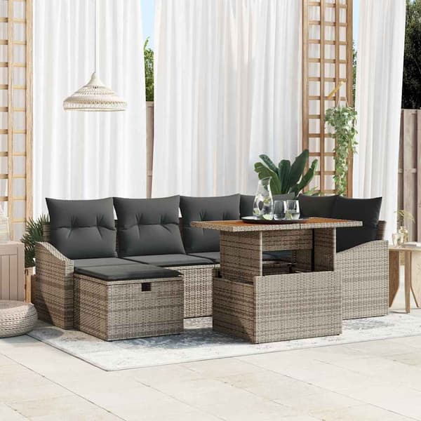 vidaXL Havesofa Sæt 7 pcs Grå polyrattan