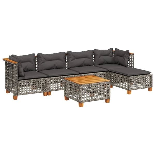 vidaXL sofasæt til haven 6 dele med hynder polyrattan grå