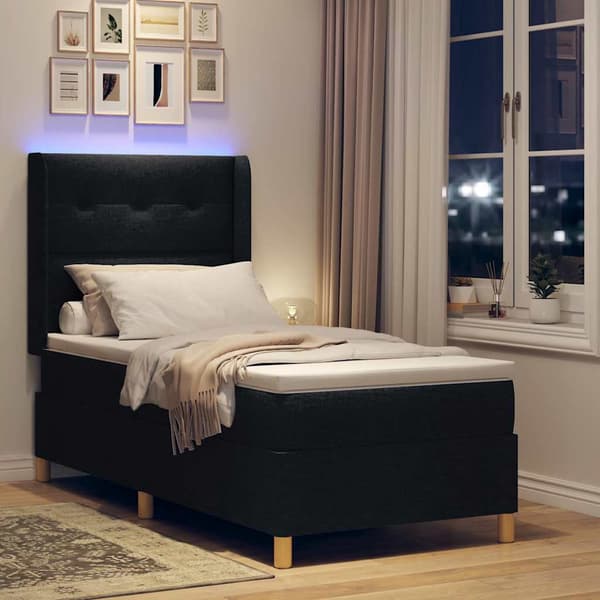 vidaXL Boxmadras med LED-strips Sort 3FT Enkelt stof