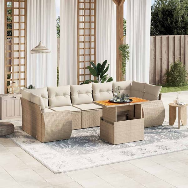 vidaXL sofasæt til haven 8 dele med hynder polyrattan beige