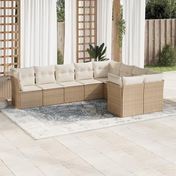 vidaXL sofasæt til haven 9 dele med hynder polyrattan beige