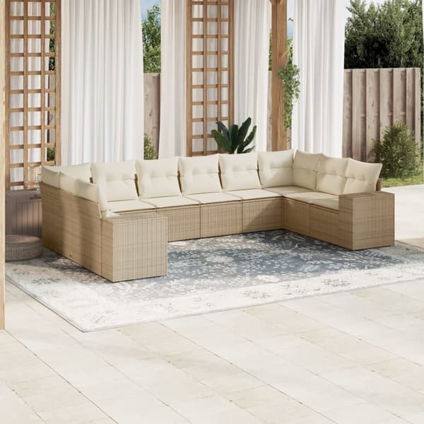 vidaXL sofasæt til haven 10 dele med hynder polyrattan beige