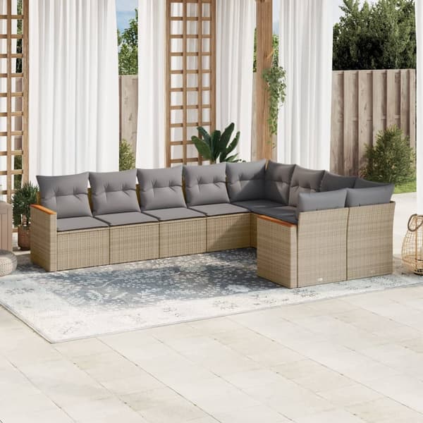 vidaXL sofasæt til haven 9 dele med hynder polyrattan beige