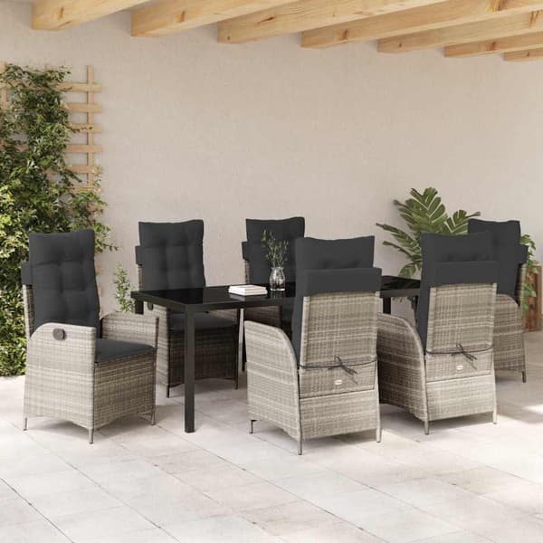 vidaXL Have Spisebordssæt 7 pcs Lysegrå polyrattan