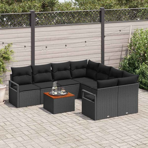 vidaXL Havesofa Sæt 9 pcs Sort